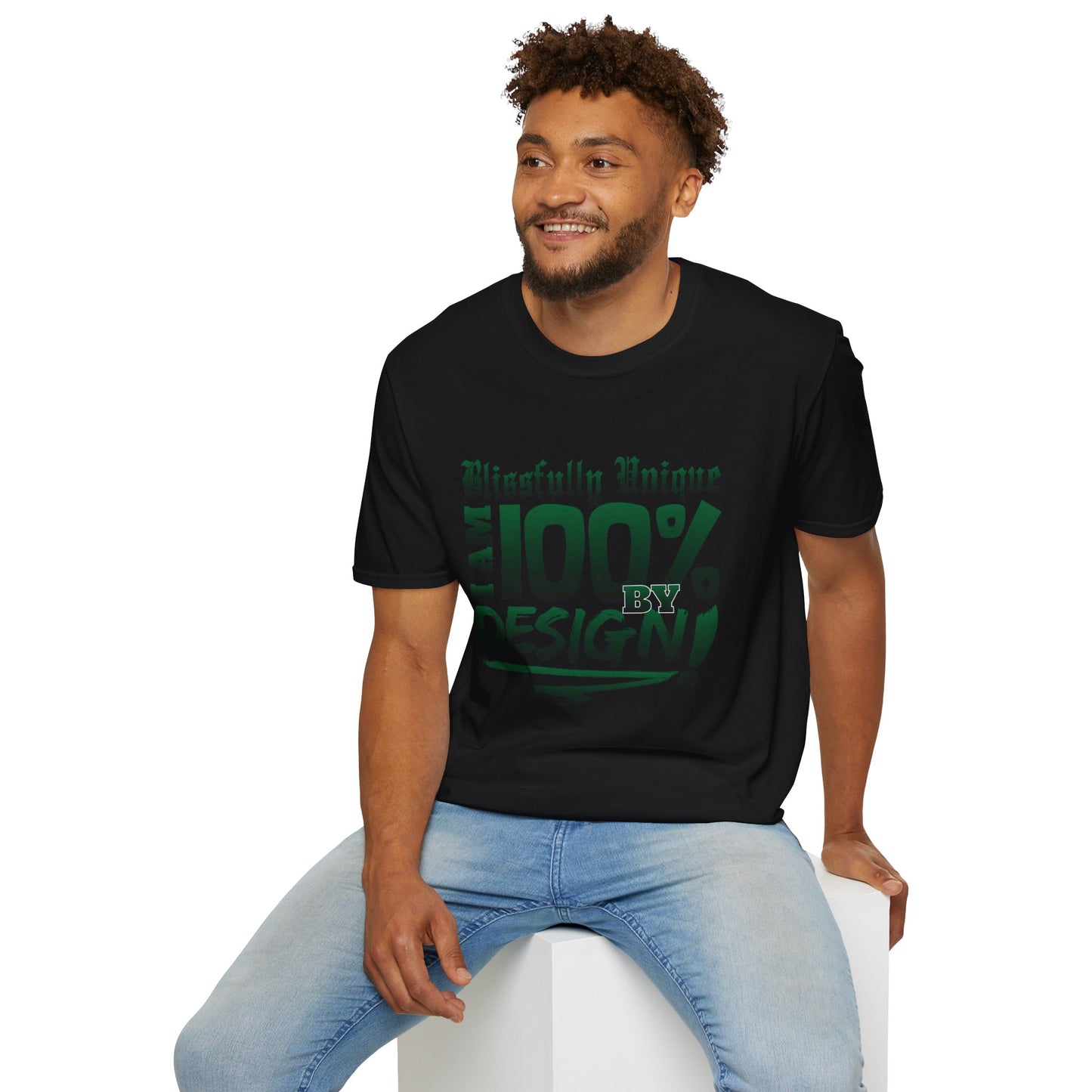 Blissfully Unique - I AM 100% By Design Unisex Softstyle T-Shirt GRN