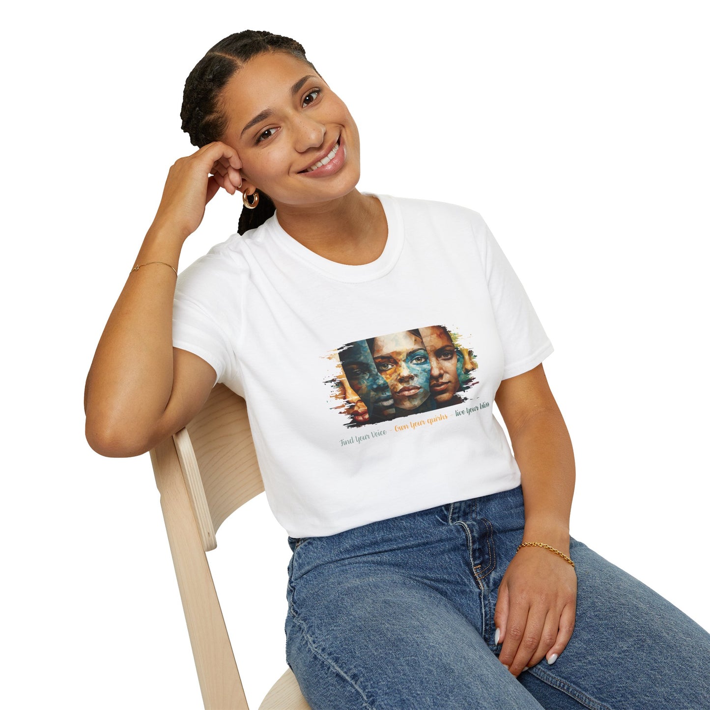 Find Your Voice - Own Your Quirks - Live Your Bliss Unisex Softstyle T-Shirt