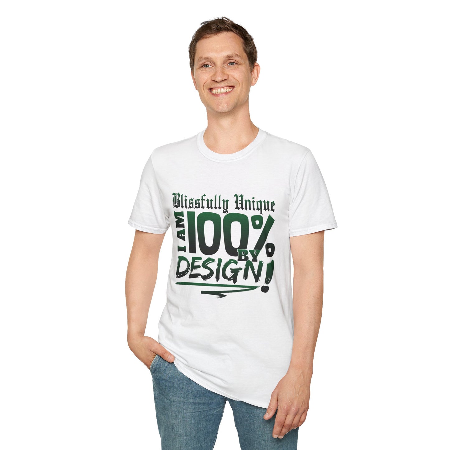 Blissfully Unique - I AM 100% By Design Unisex Softstyle T-Shirt GRN