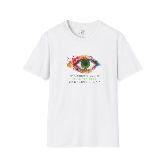 Mysterious Allure - Authentic Bliss - Your Unique Journey (Green Eye) Unisex Softstyle T-Shirt