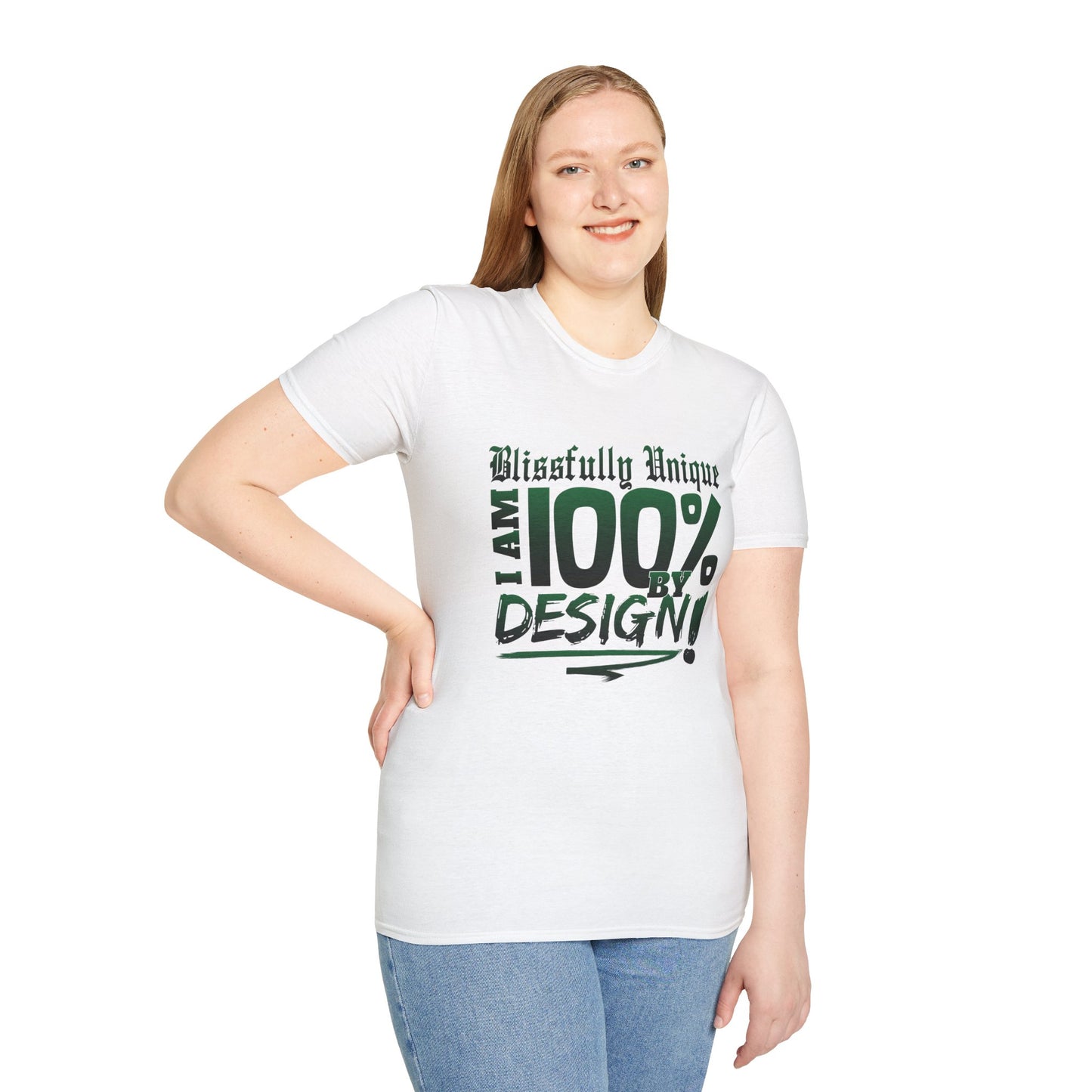 Blissfully Unique - I AM 100% By Design Unisex Softstyle T-Shirt GRN