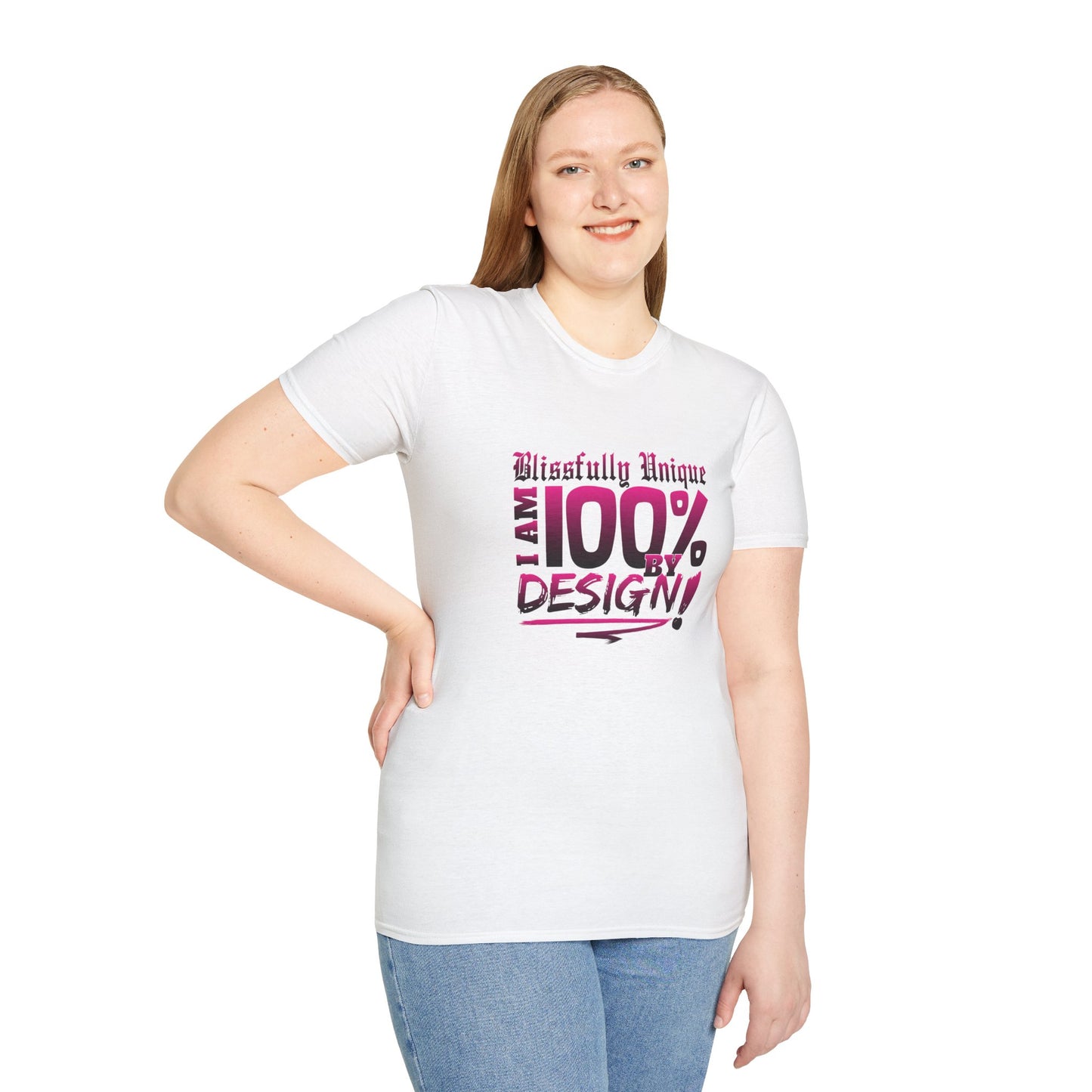 Blissfully Unique - I AM 100% by Design Unisex Softstyle T-Shirt DRK PNK