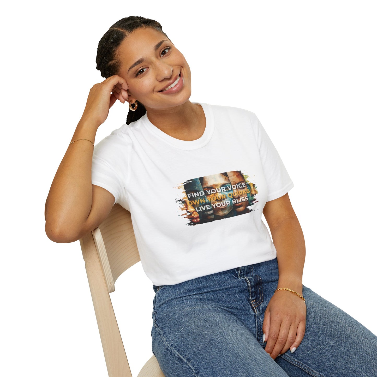 Find Your Voice - Own Your Quirks - Live Your Bliss Unisex Softstyle T-Shirt