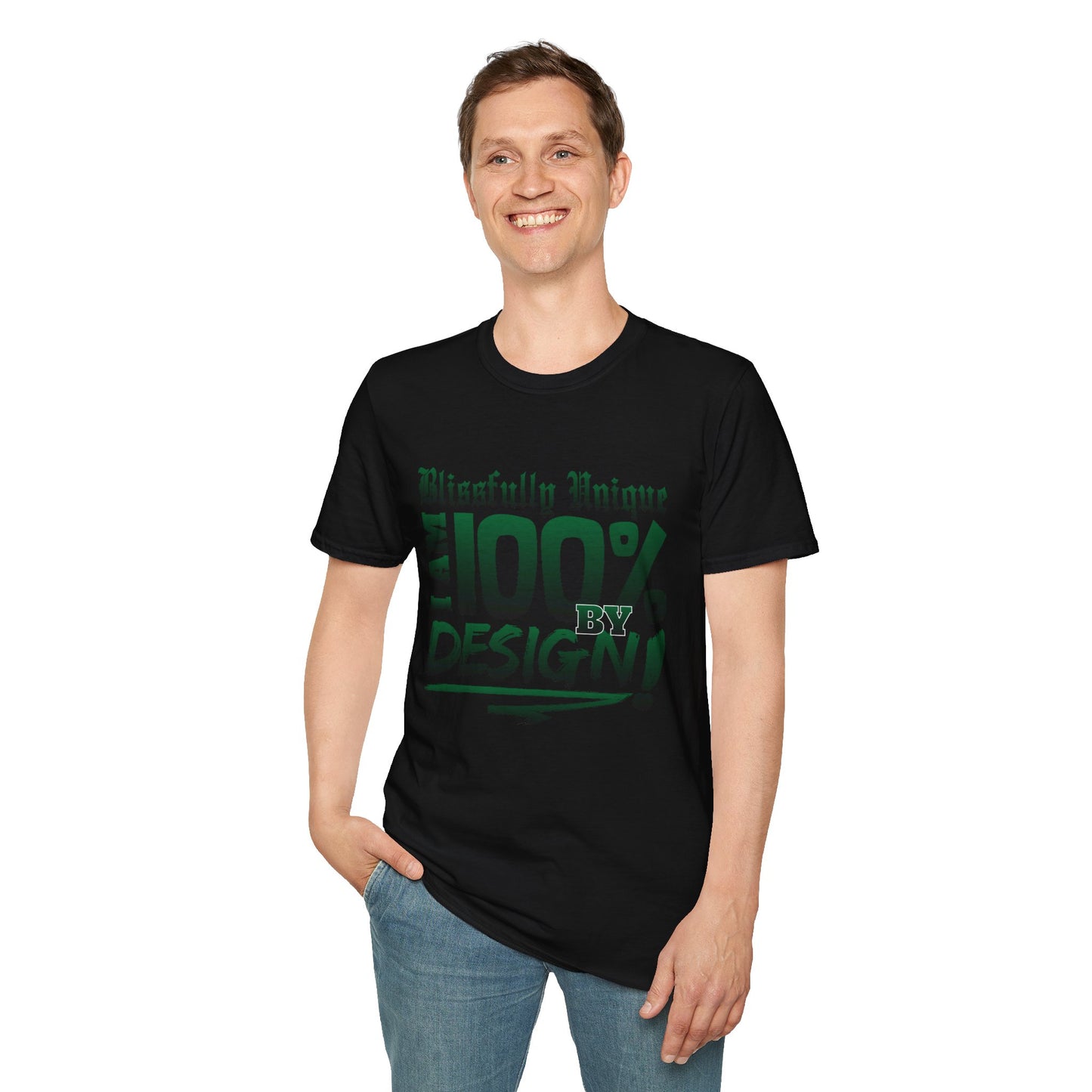 Blissfully Unique - I AM 100% By Design Unisex Softstyle T-Shirt GRN