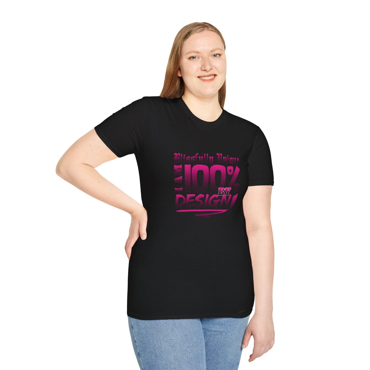 Blissfully Unique - I AM 100% by Design Unisex Softstyle T-Shirt DRK PNK