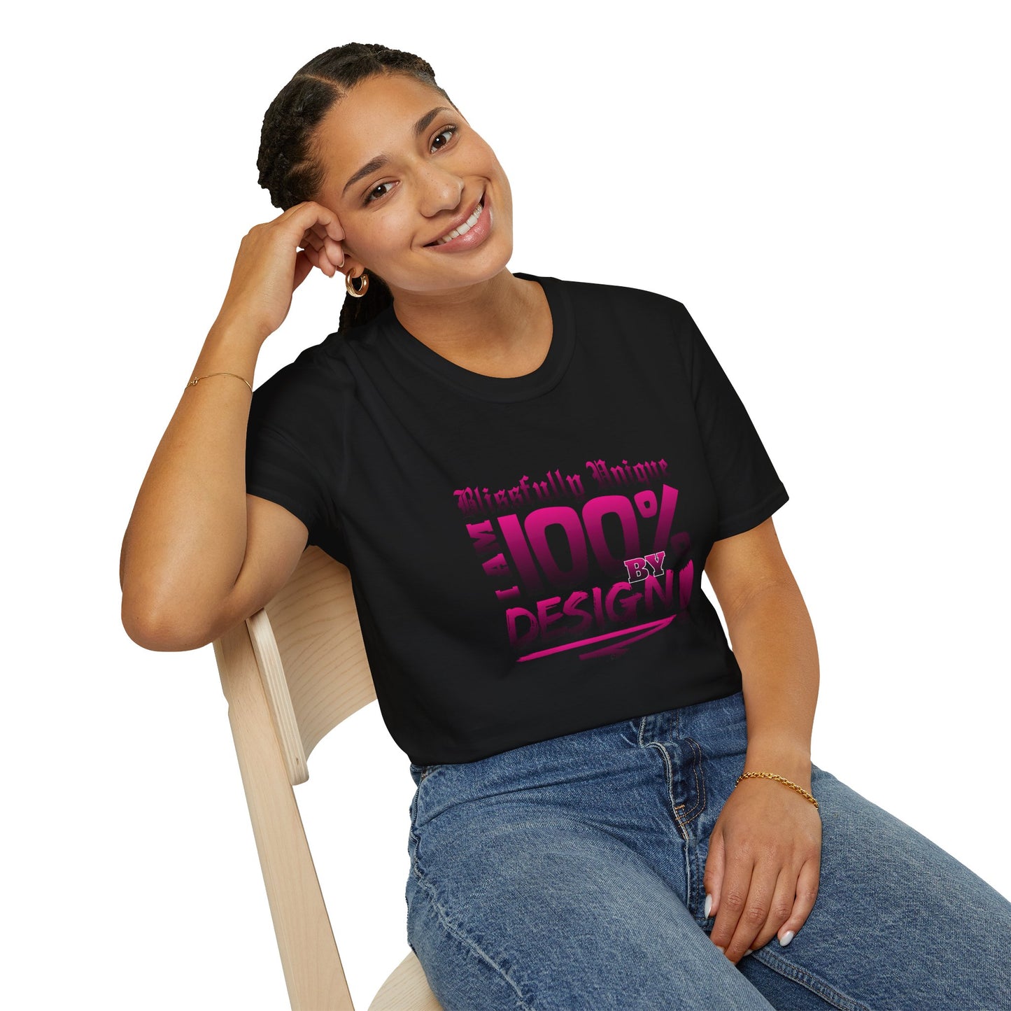 Blissfully Unique - I AM 100% by Design Unisex Softstyle T-Shirt DRK PNK