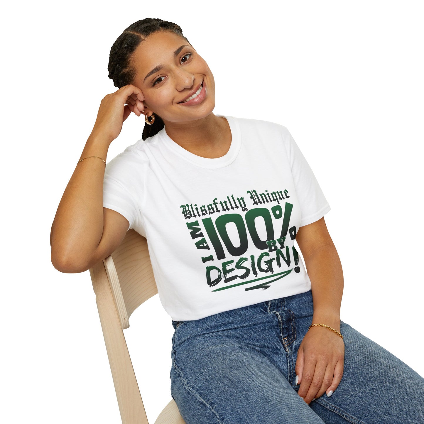 Blissfully Unique - I AM 100% By Design Unisex Softstyle T-Shirt GRN