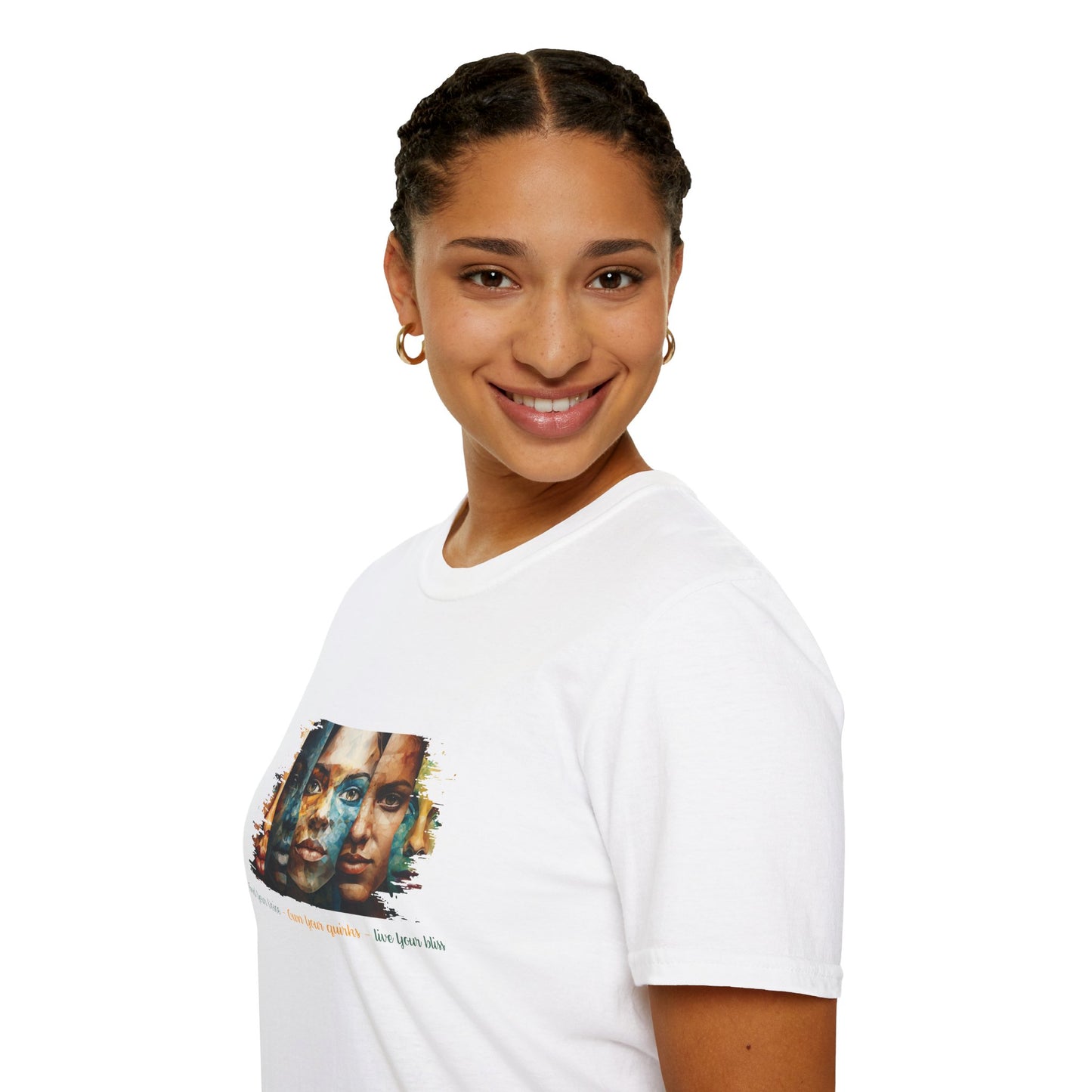 Find Your Voice - Own Your Quirks - Live Your Bliss Unisex Softstyle T-Shirt