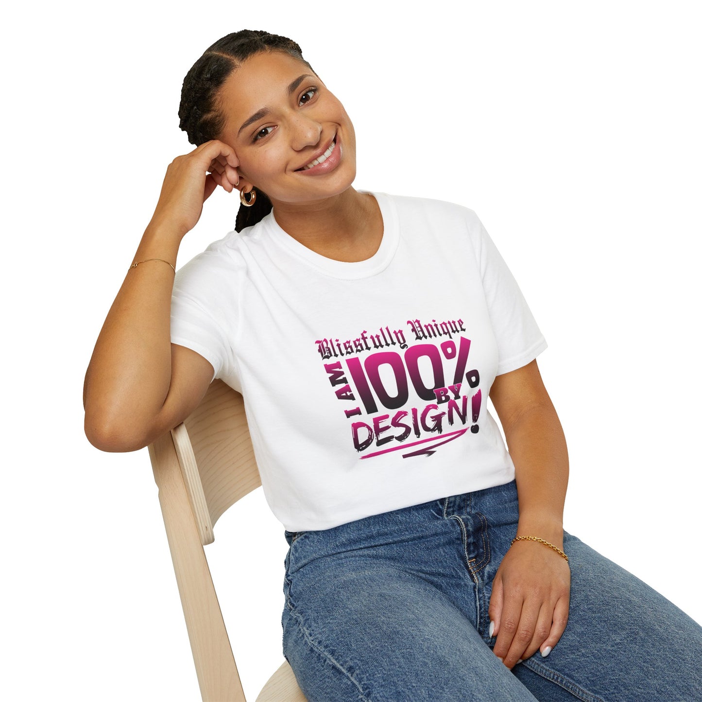 Blissfully Unique - I AM 100% by Design Unisex Softstyle T-Shirt DRK PNK