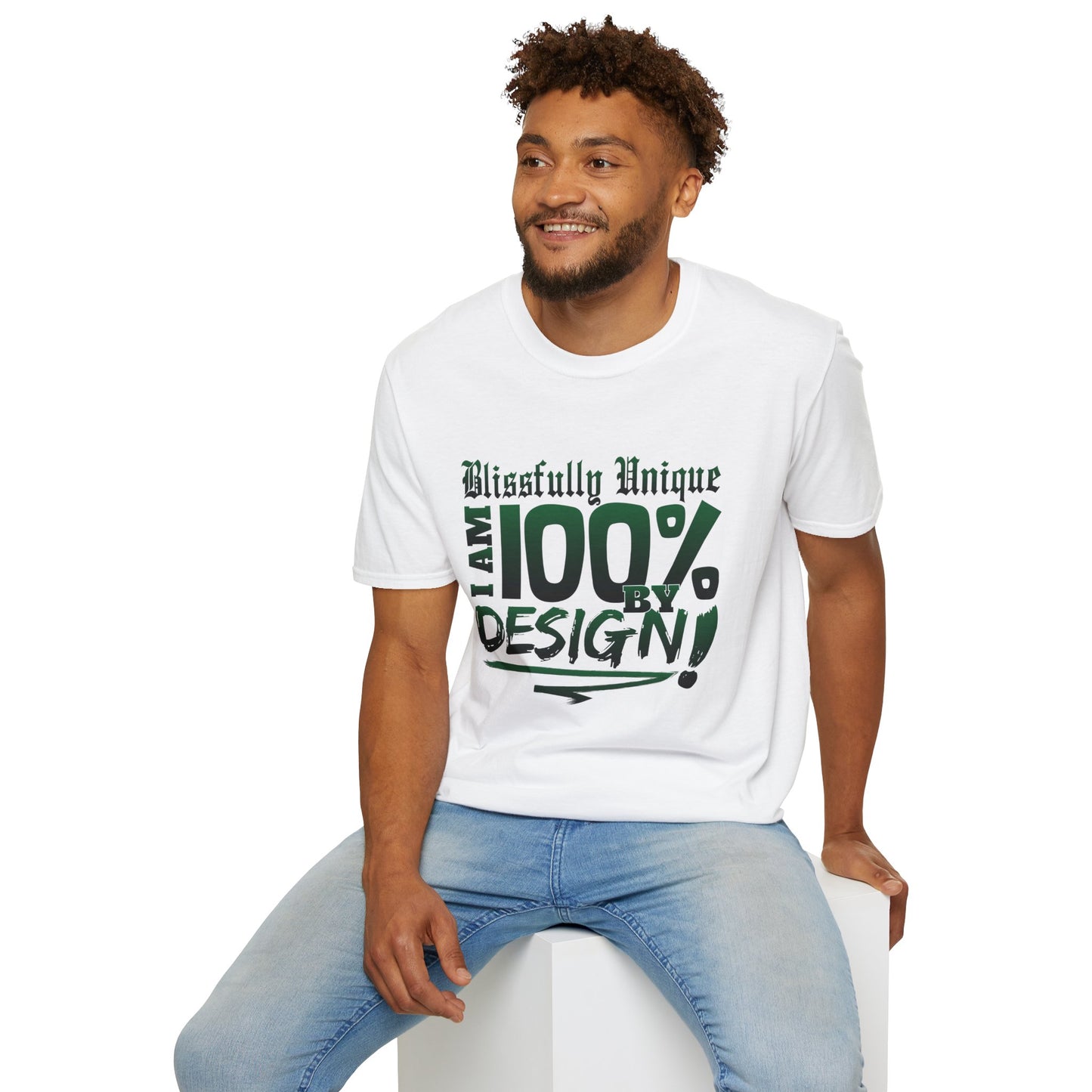 Blissfully Unique - I AM 100% By Design Unisex Softstyle T-Shirt GRN