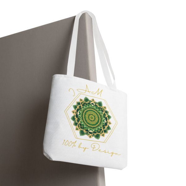 I AM 100% By Design - Mandala - Tote Bag WHT - GRN (AOP) - Image 4