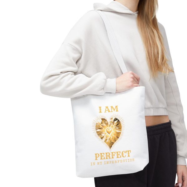 'I AM' Perfect in My Imperfection Tote Bag (AOP) WHT - GLD/WHT - Image 5