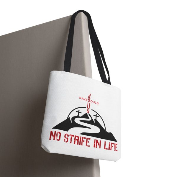 Jesus Saves Souls - No Strife In Life -Tote Bag - Red/BLK (AOP) - Image 4