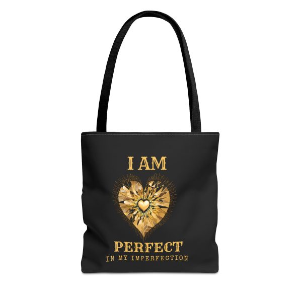 'I AM' Perfect in My Imperfection Tote Bag (AOP) Blk - GLD/WHT