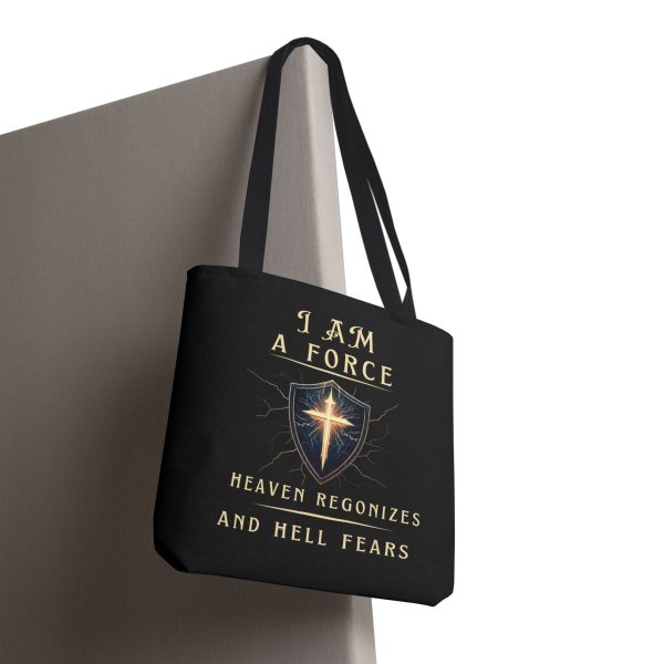 I AM A Force Heaven Recognizes and Hell Fears - Tote Bag - BLK (AOP) - Image 4