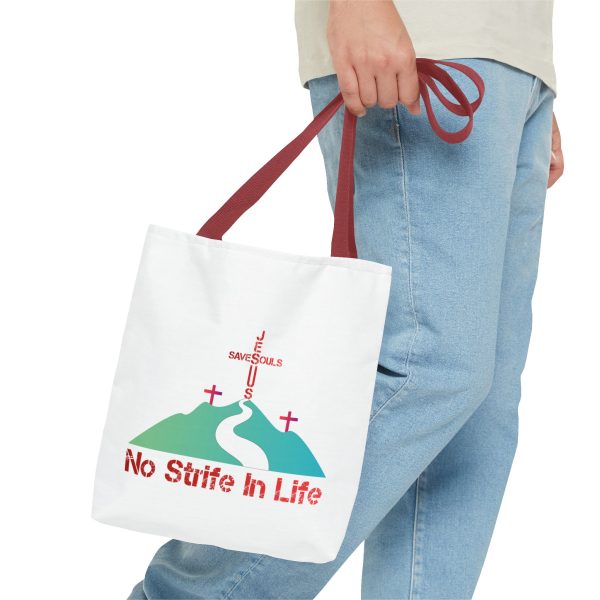 Jesus Saves Souls - No Strife In Life - Tote Bag - Red (AOP) - Image 2