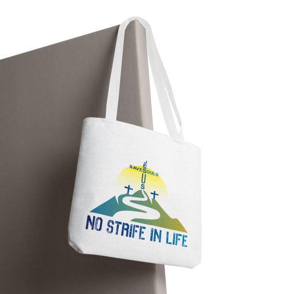 Jesus Saves Souls - No Strife In Life - Tote Bag - Blue (AOP) - Image 4