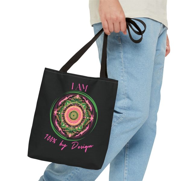 I AM 100 By Design - Mandala - Tote Bag BLK - PNK (AOP) - Image 2