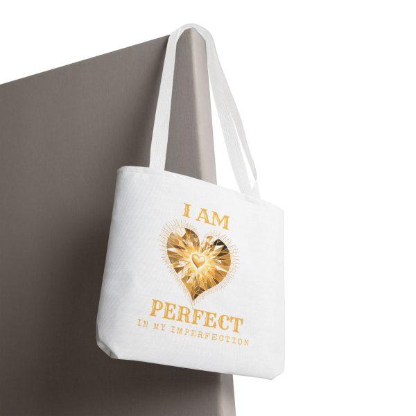 'I AM' Perfect in My Imperfection Tote Bag (AOP) WHT - GLD/WHT - Image 4