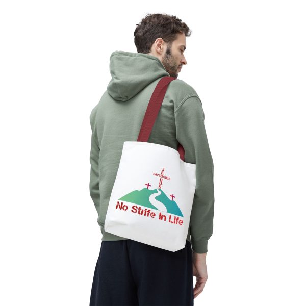 Jesus Saves Souls - No Strife In Life - Tote Bag - Red (AOP) - Image 6