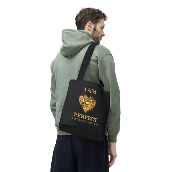 'I AM' Perfect in My Imperfection Tote Bag (AOP) Blk - GLD/WHT - Image 4