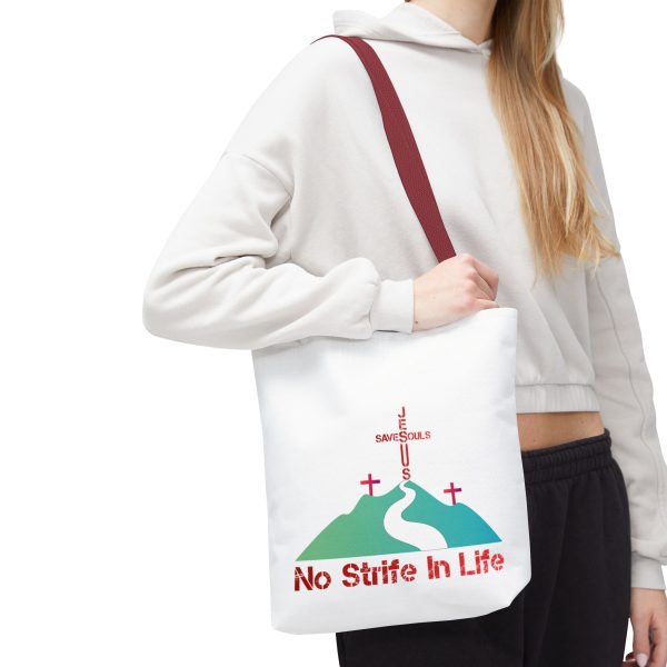 Jesus Saves Souls - No Strife In Life - Tote Bag - Red (AOP) - Image 5