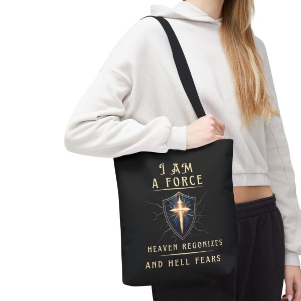 I AM A Force Heaven Recognizes and Hell Fears - Tote Bag - BLK (AOP) - Image 5