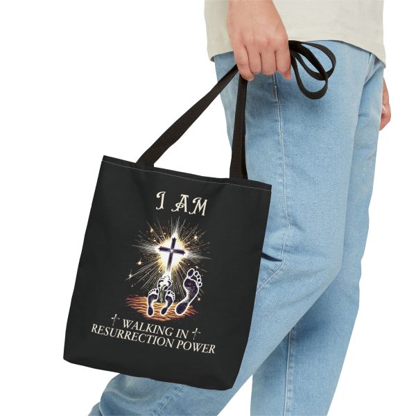 I AM Walking IN Resurrection Power - Tote Bag - BLK (AOP) - Image 2