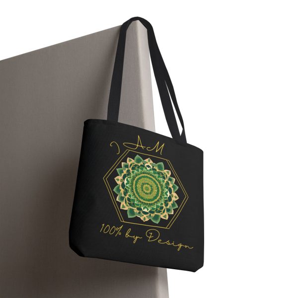 I AM 100% By Design - Mandala - Tote Bag - BLK - GRN (AOP) - Image 4