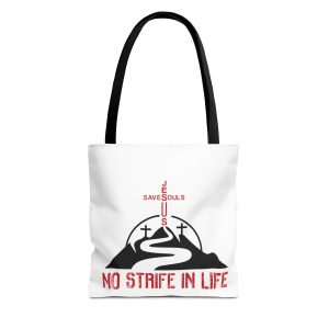Jesus Saves Souls - No Strife In Life -Tote Bag - Red/BLK (AOP)