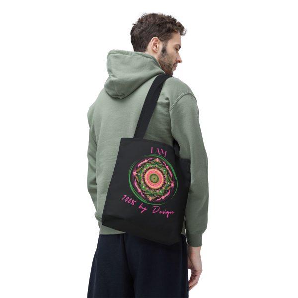 I AM 100 By Design - Mandala - Tote Bag BLK - PNK (AOP) - Image 6