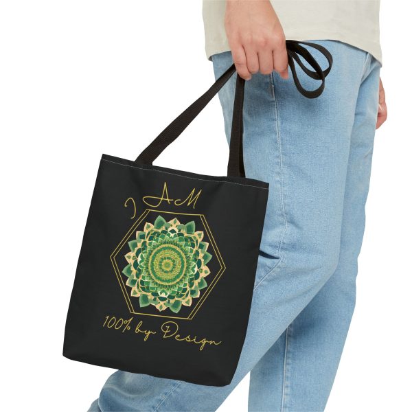 I AM 100% By Design - Mandala - Tote Bag - BLK - GRN (AOP) - Image 2