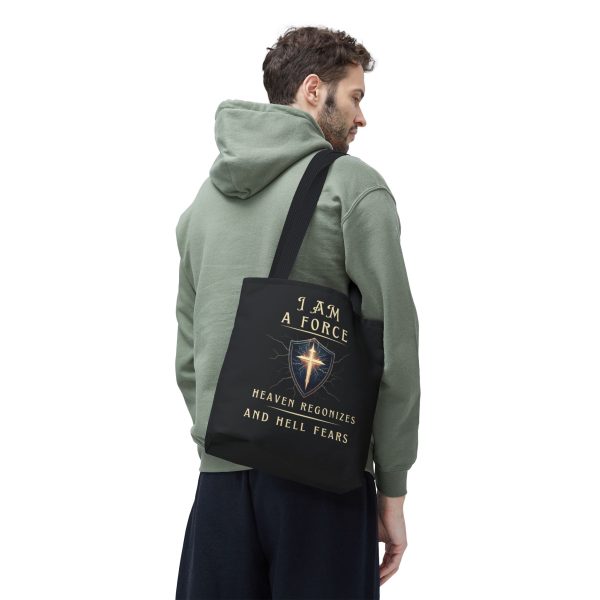 I AM A Force Heaven Recognizes and Hell Fears - Tote Bag - BLK (AOP) - Image 6