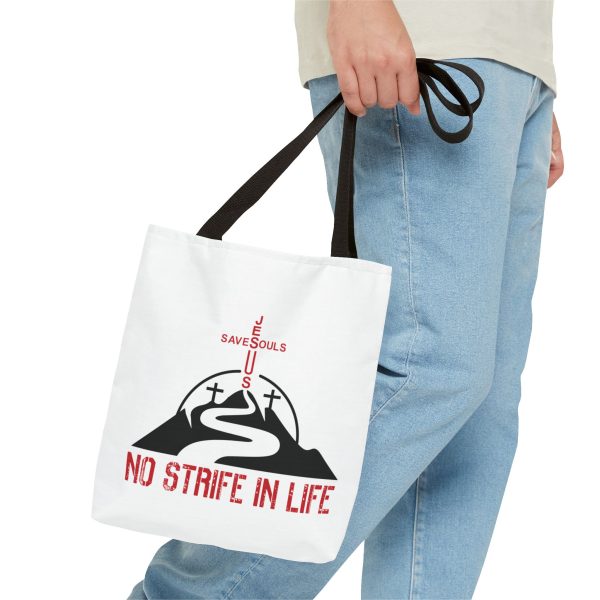 Jesus Saves Souls - No Strife In Life -Tote Bag - Red/BLK (AOP) - Image 2