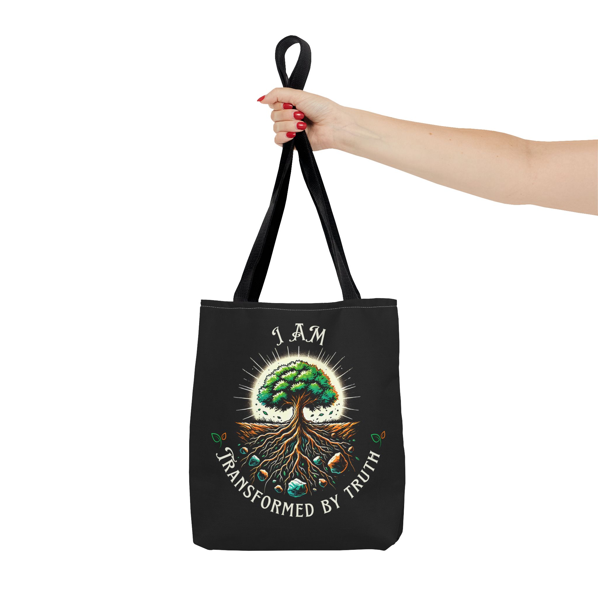 I AM Transformed By Truth - Tree - Tote Bag - BLK (AOP) - Image 3
