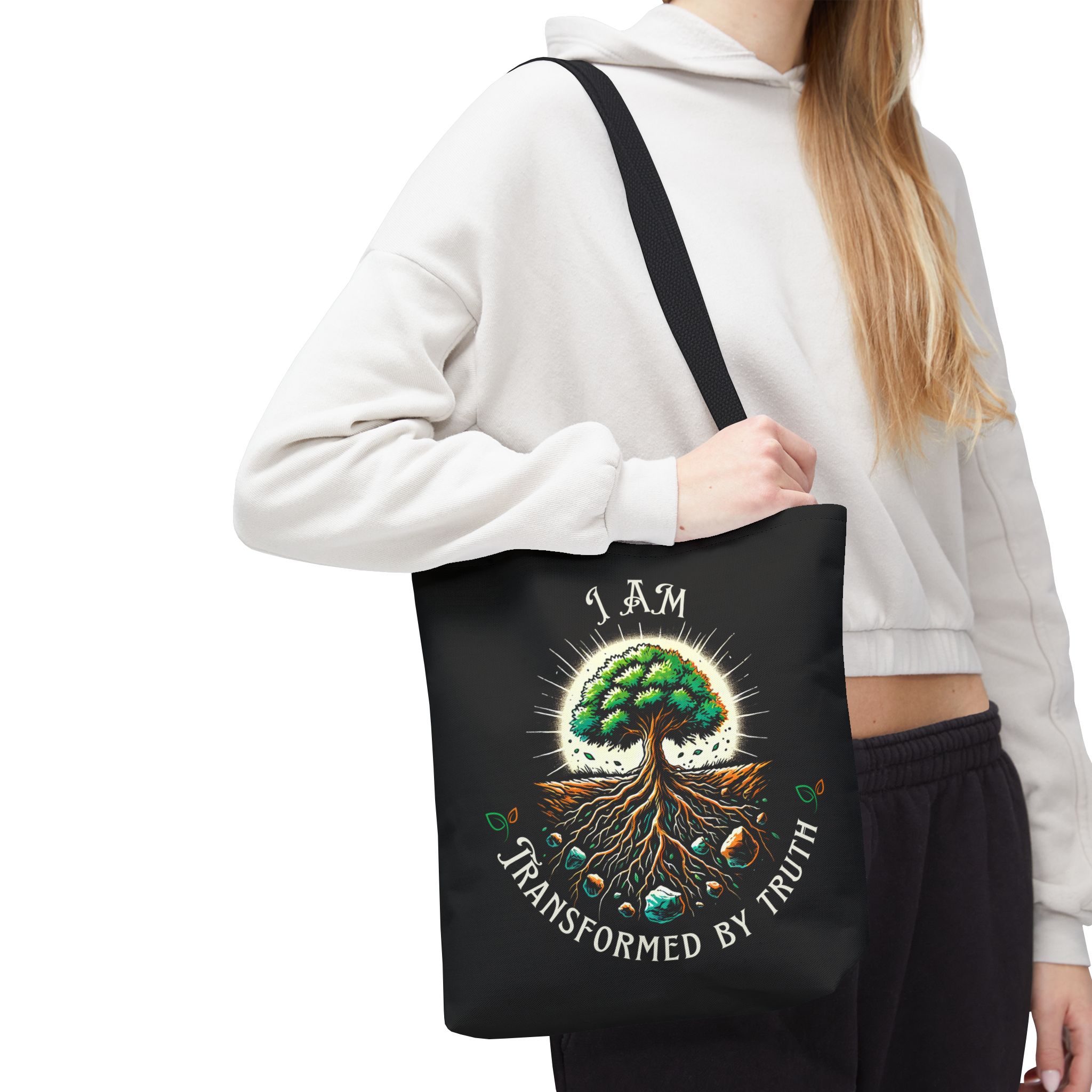 I AM Transformed By Truth - Tree - Tote Bag - BLK (AOP) - Image 5