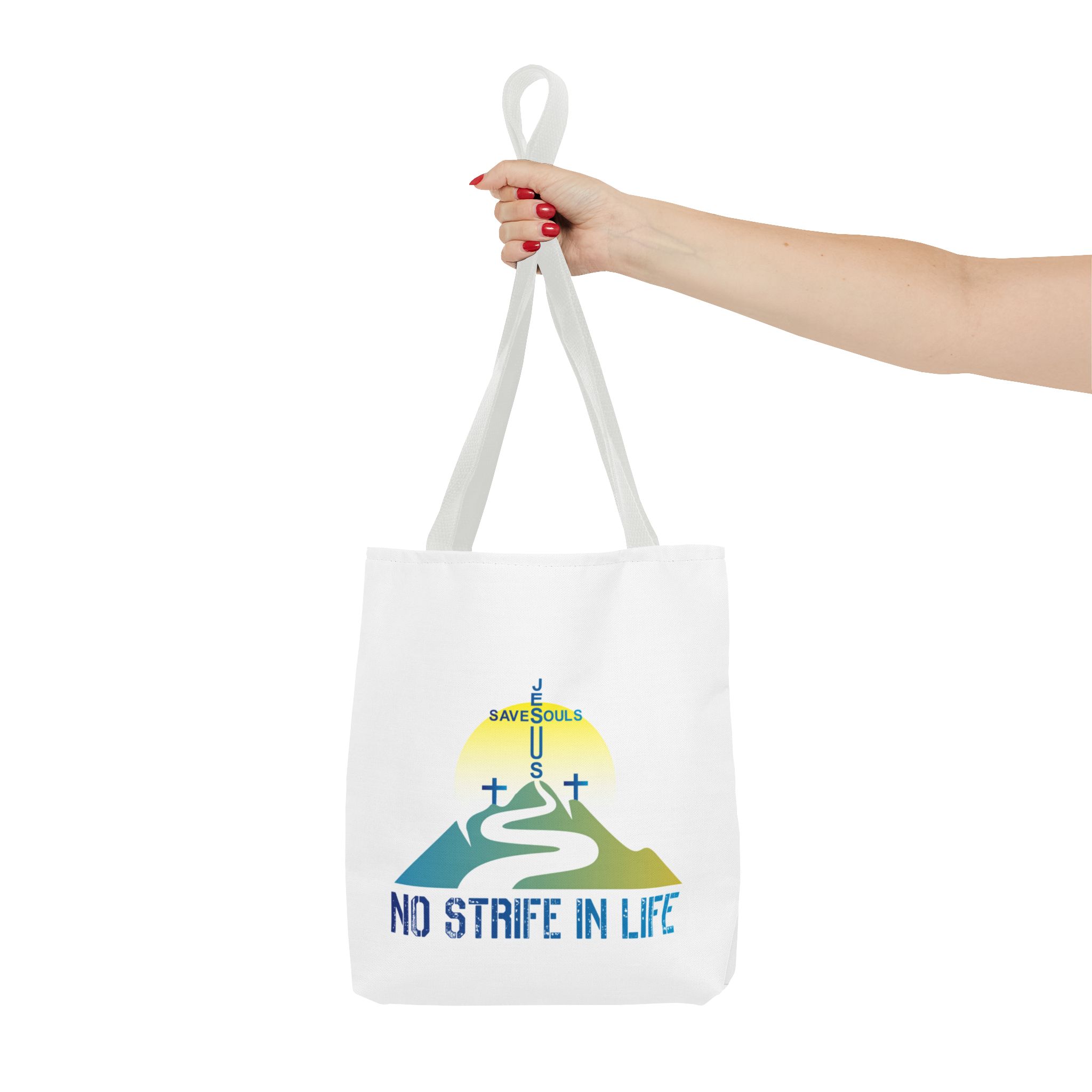 Jesus Saves Souls - No Strife In Life - Tote Bag - Blue (AOP) - Image 2