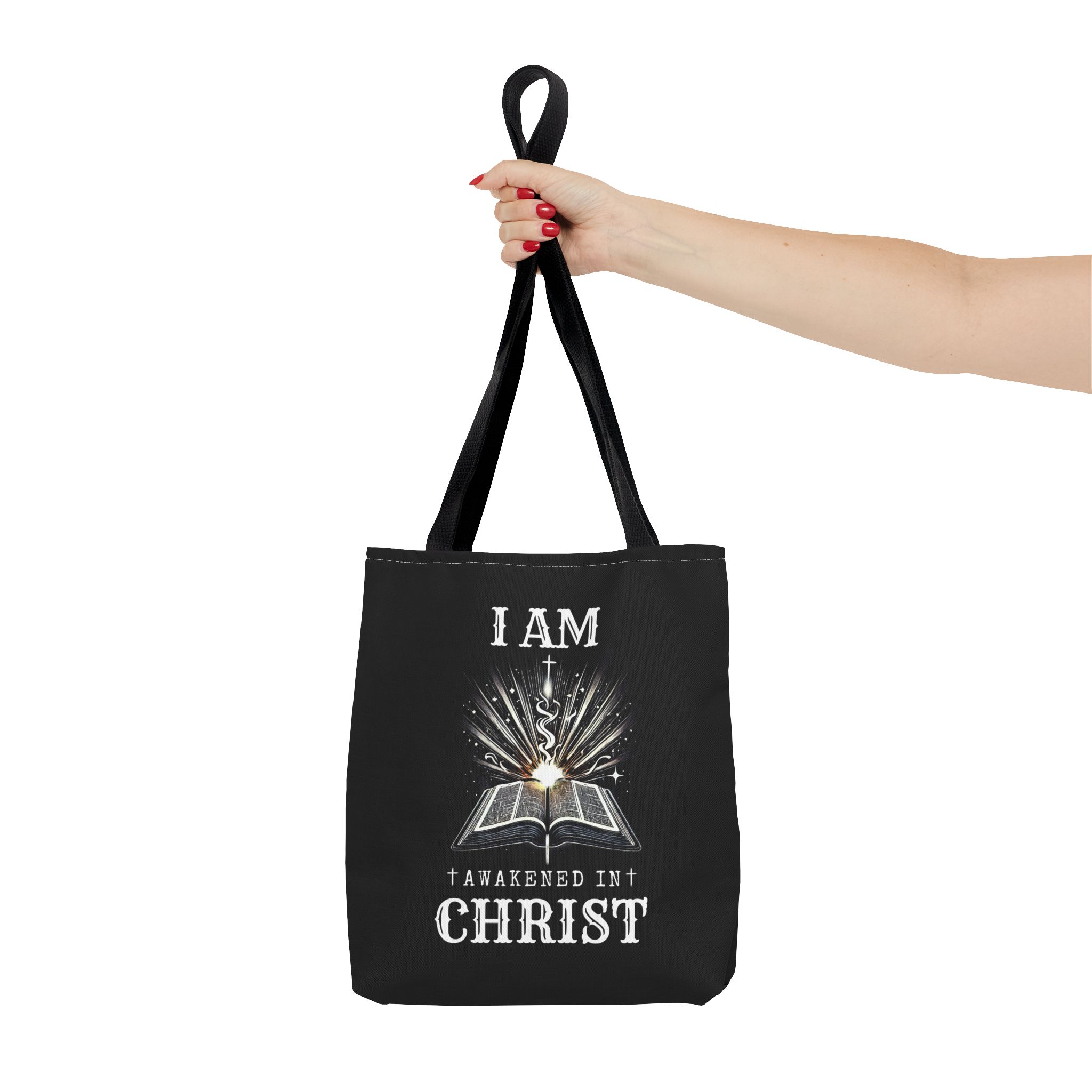I AM Awakened In Christ - Tote Bag - BLK (AOP) - Image 2