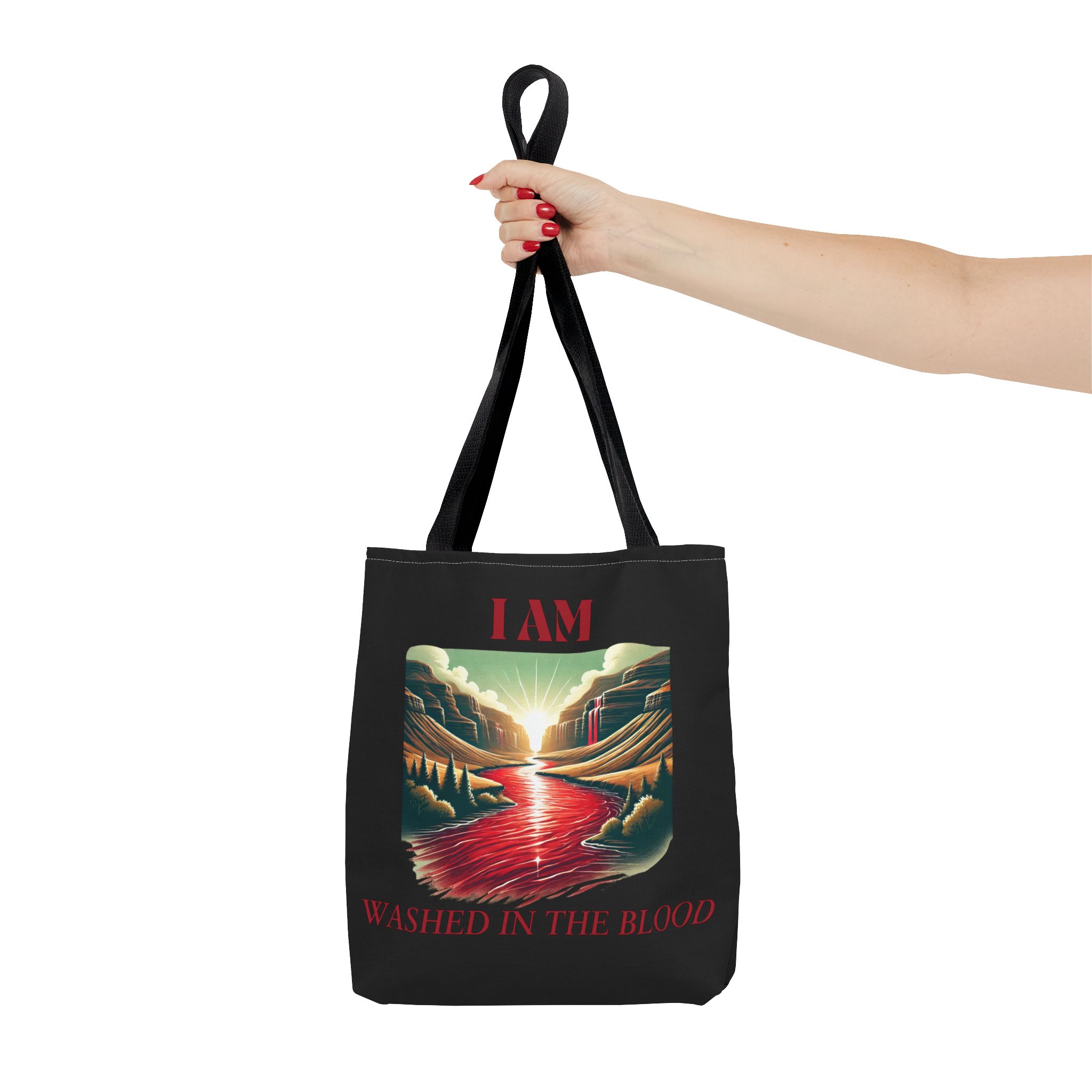 I AM Washed In The Blood - River - Tote Bag - BLCK(AOP) - Image 3
