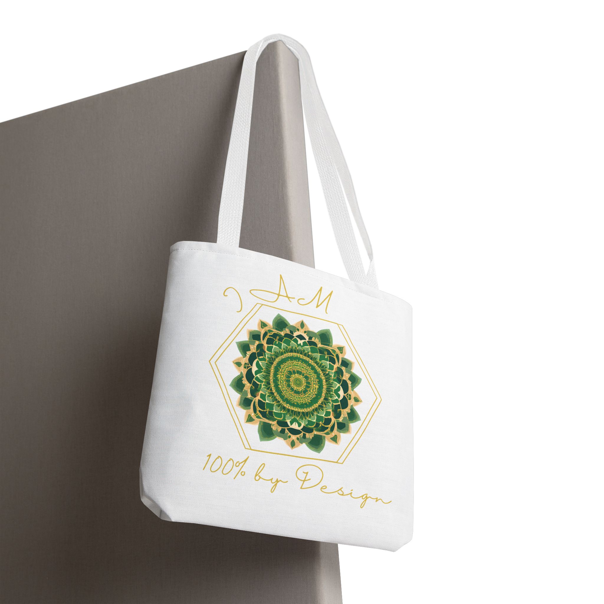 I AM 100% By Design - Mandala - Tote Bag WHT - GRN (AOP) - Image 3