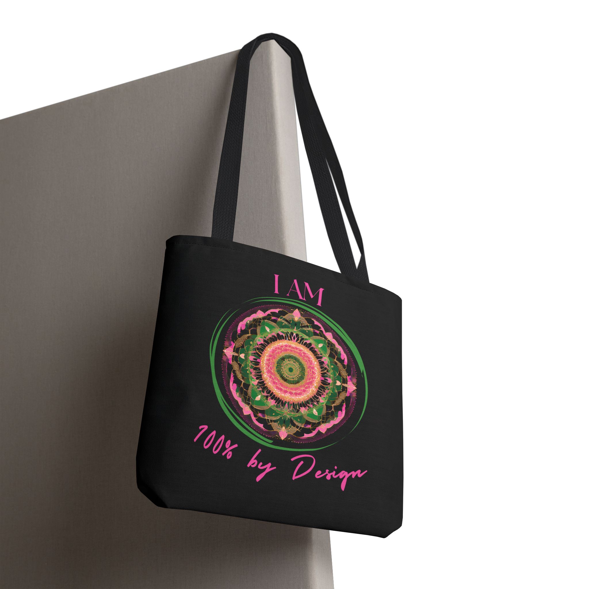 I AM 100 By Design - Mandala - Tote Bag BLK - PNK (AOP) - Image 3