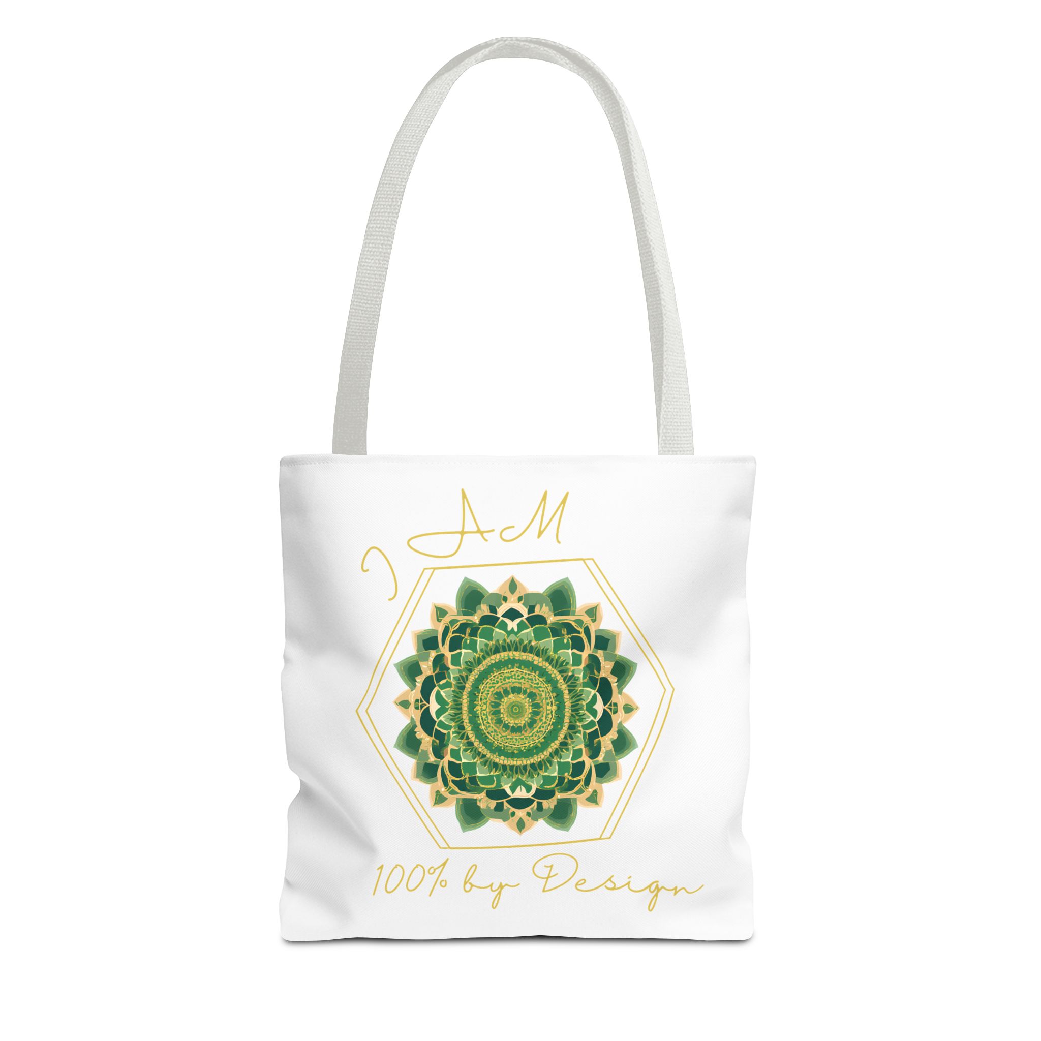 I AM 100% By Design - Mandala - Tote Bag WHT - GRN (AOP)
