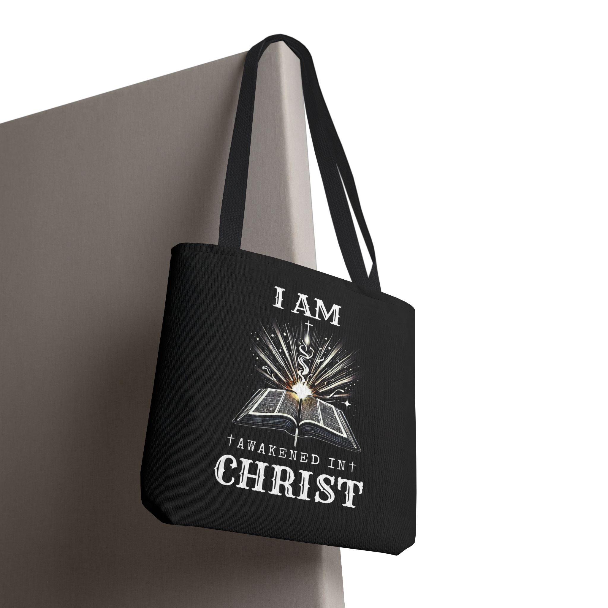 I AM Awakened In Christ - Tote Bag - BLK (AOP) - Image 3