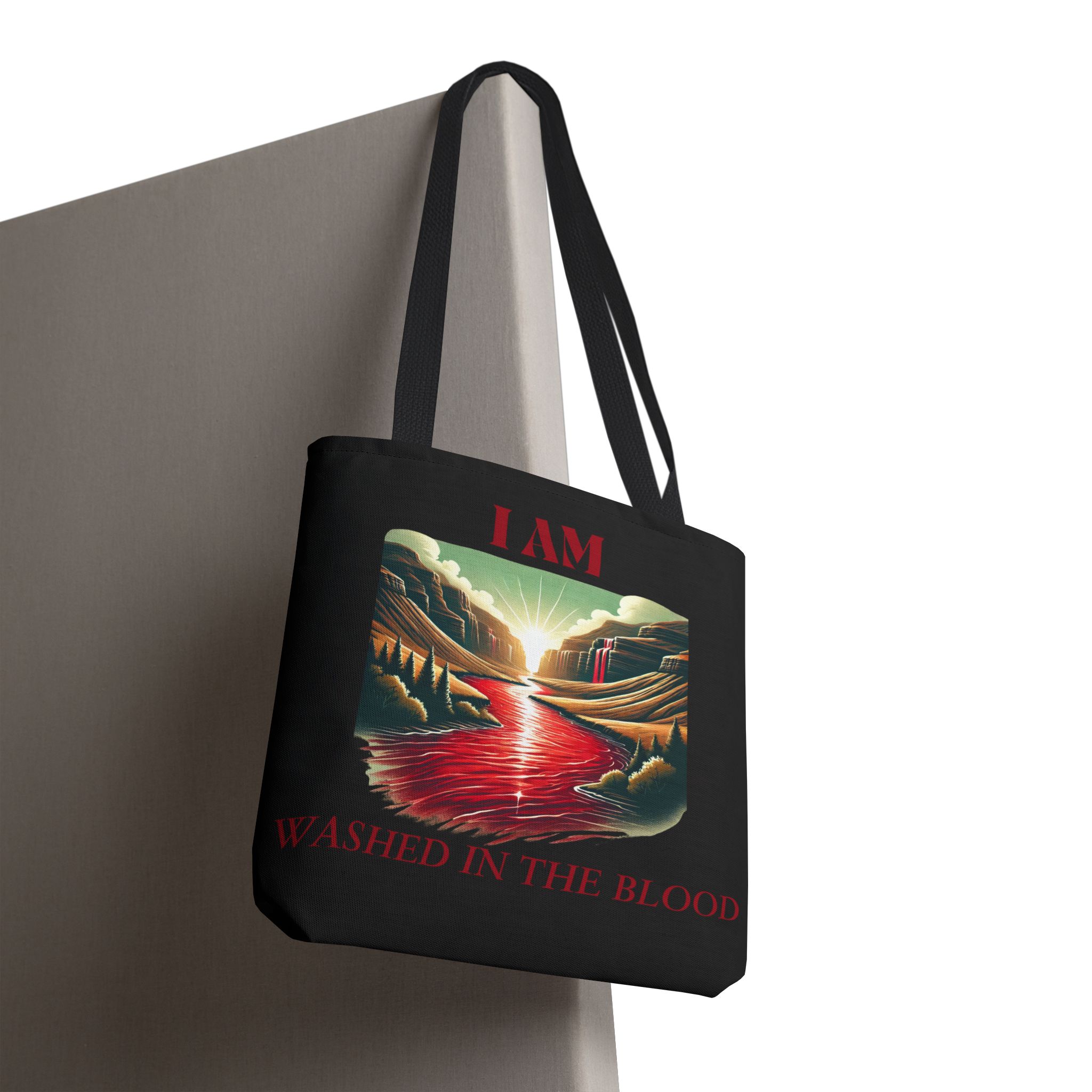 I AM Washed In The Blood - River - Tote Bag - BLCK(AOP) - Image 4