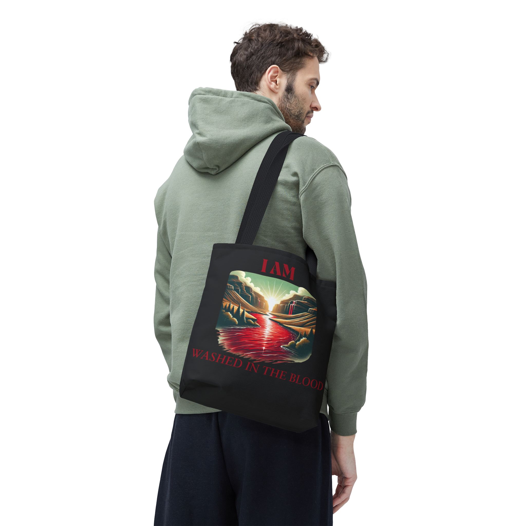 I AM Washed In The Blood - River - Tote Bag - BLCK(AOP) - Image 6