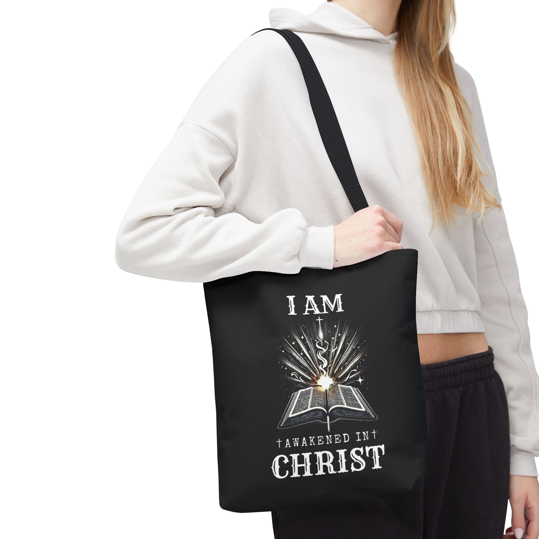 I AM Awakened In Christ - Tote Bag - BLK (AOP) - Image 4