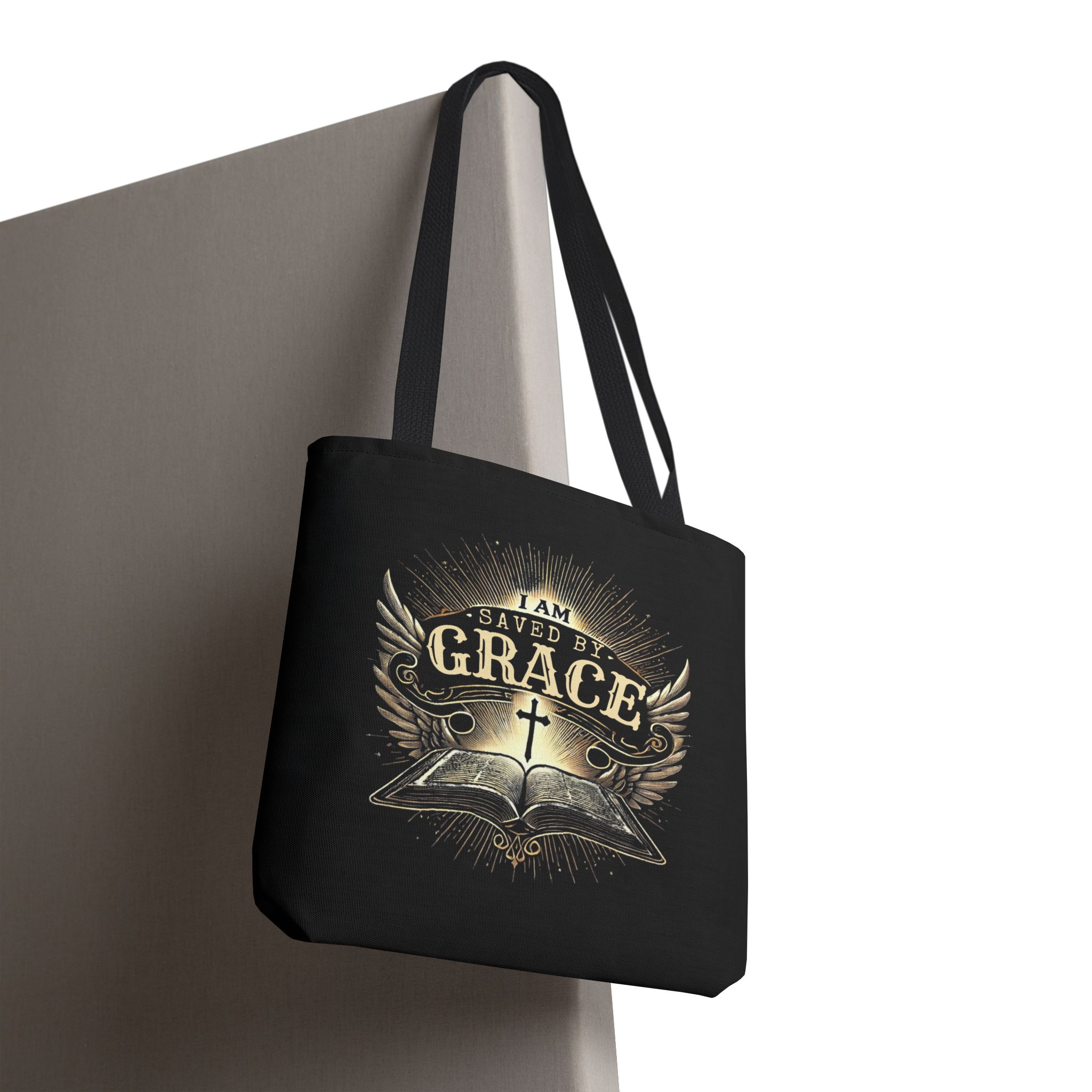 I AM Saved By Grace - Tote Bag - BLK (AOP) - Image 4