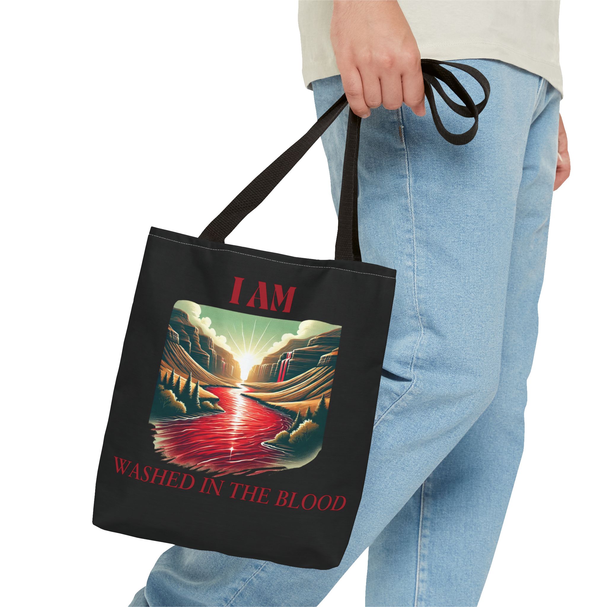I AM Washed In The Blood - River - Tote Bag - BLCK(AOP) - Image 2