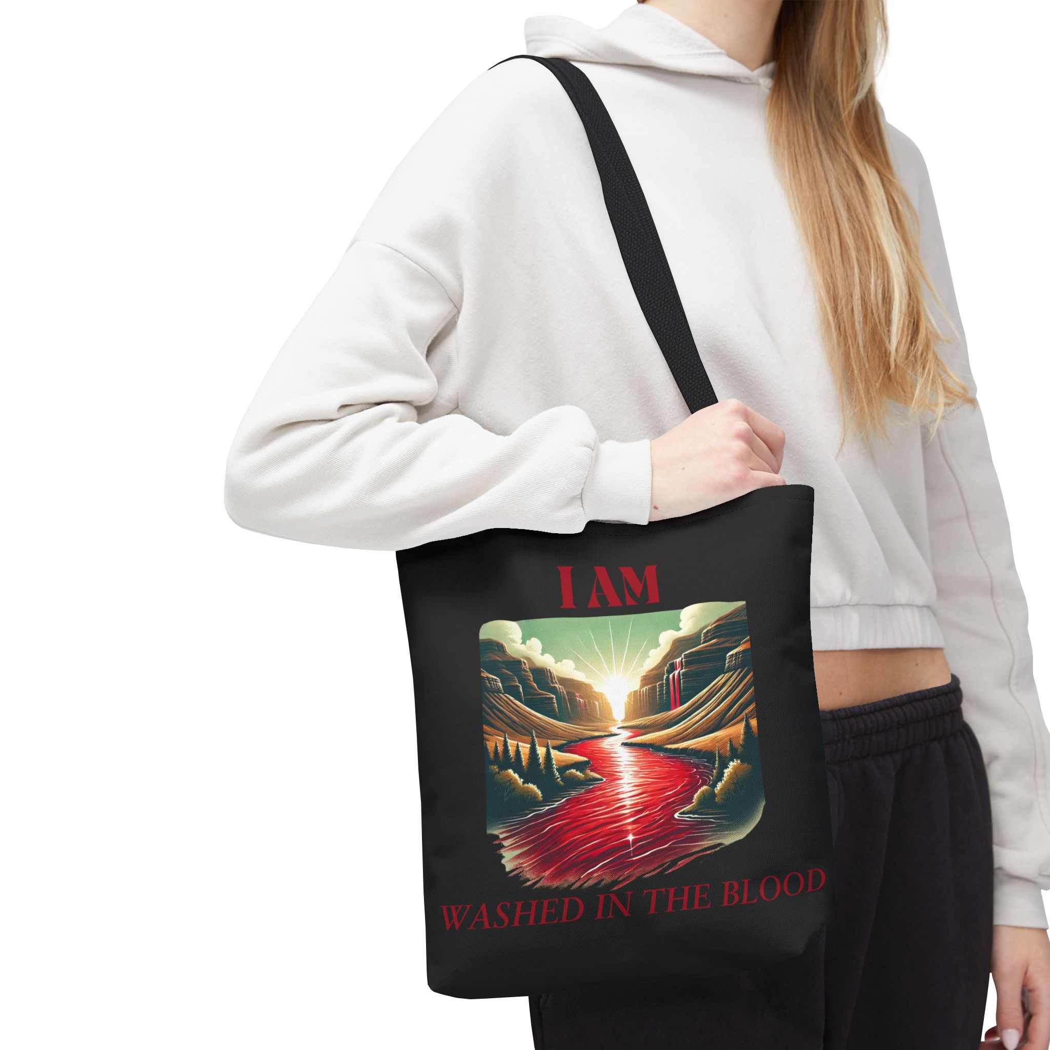 I AM Washed In The Blood - River - Tote Bag - BLCK(AOP) - Image 5