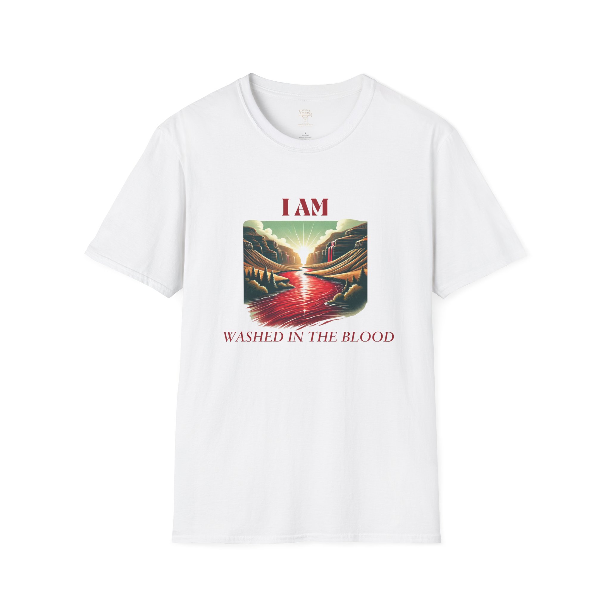 I AM Washed IN The Blood - River-Red - Unisex Softstyle T-Shirt - Image 5